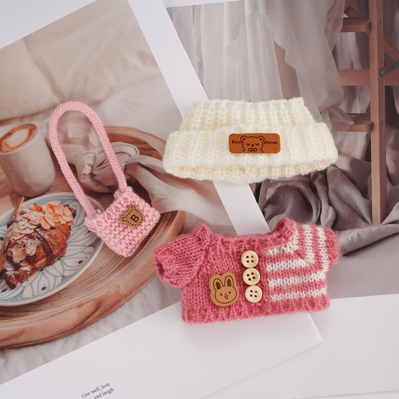 Clothes for LABB, Clothes Set for Dolls, Crochet 3 Piece Set Hat Clothes Backpack, Stylish Adorable Dolls Clothes Accessories (No Doll) (Pink) Outfits