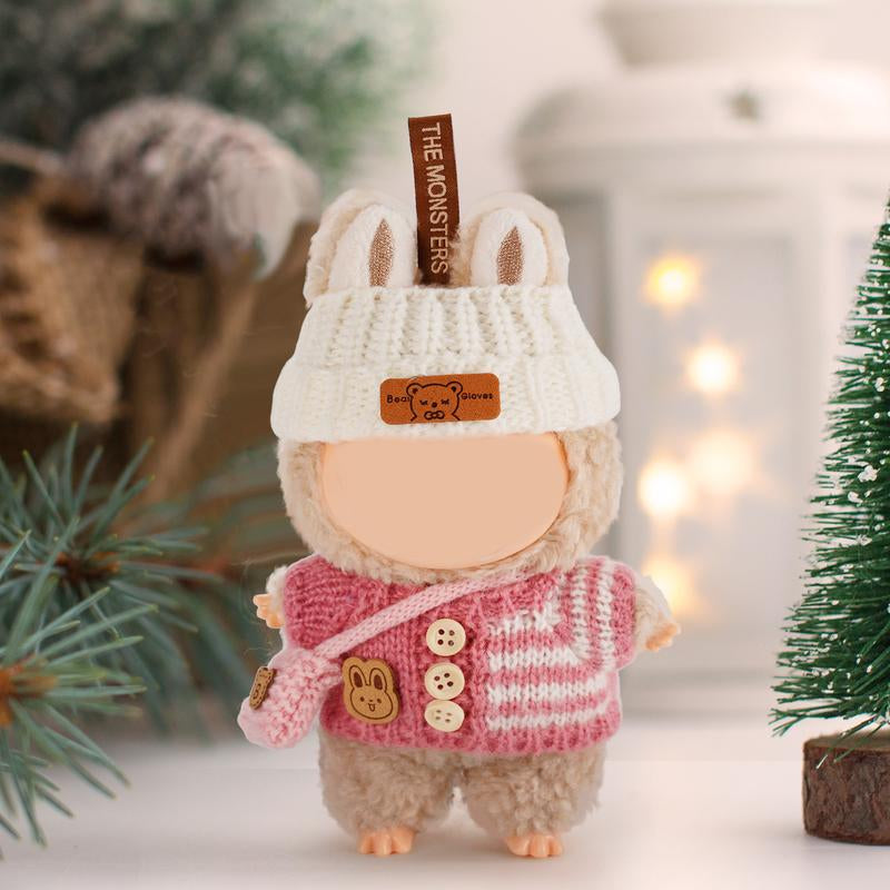 Clothes for LABB, Clothes Set for Dolls, Crochet 3 Piece Set Hat Clothes Backpack, Stylish Adorable Dolls Clothes Accessories (No Doll) (Pink) Outfits